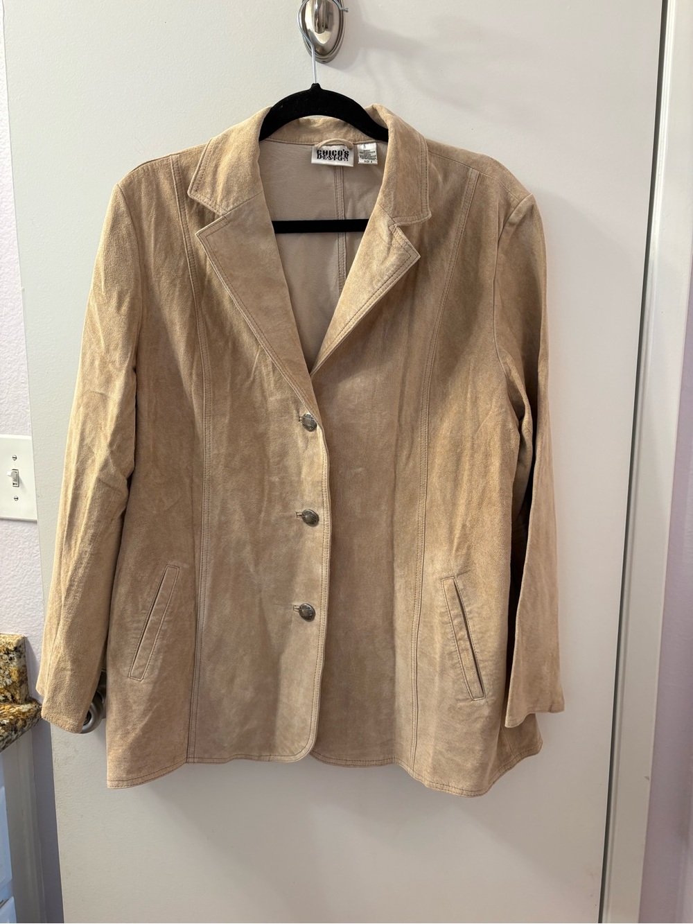 Chicos Design Vintage Leather Tan Button-Front Women's Blazer EUC